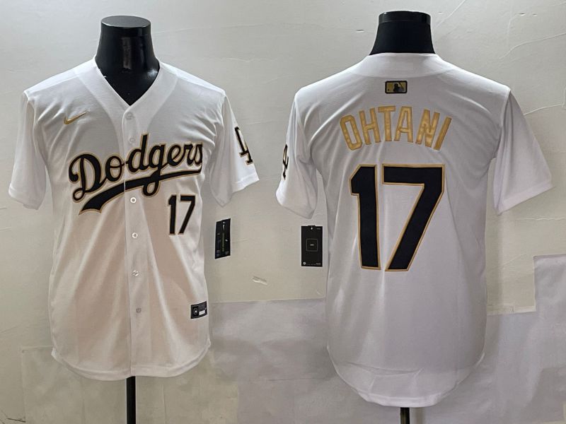 Men Los Angeles Dodgers #17 Ohtani White Black Gold Game Nike 2025 MLB Jersey style 9
